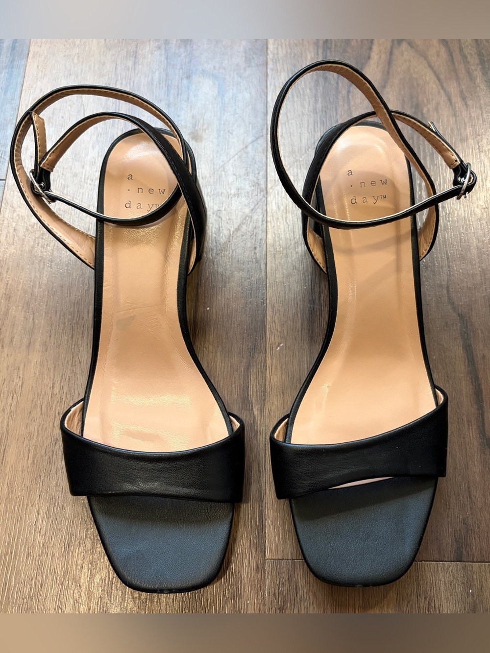 a new day Black Ankle-Strap Square-Toe Block Heels